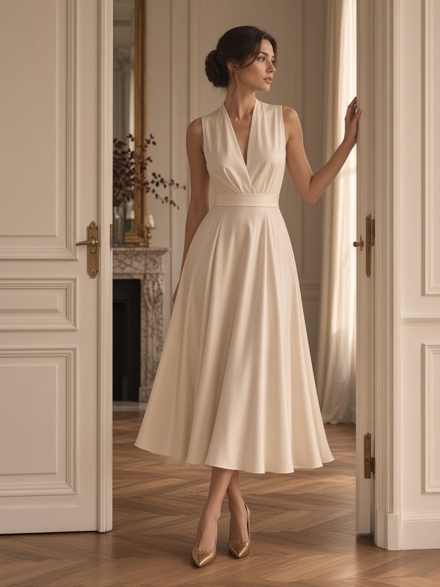 Ivory Cotton-Silk Midi Dress